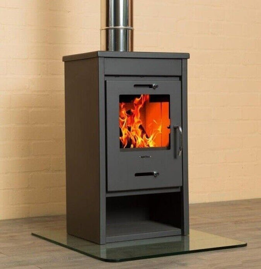 Deluxe LG — Wood-burning stove in a room setting