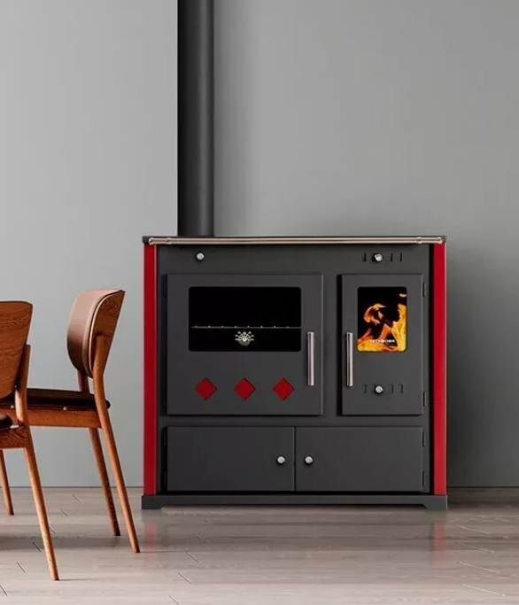 Practik Lux Eco Bordo Keramik Left — left flue viewed from front