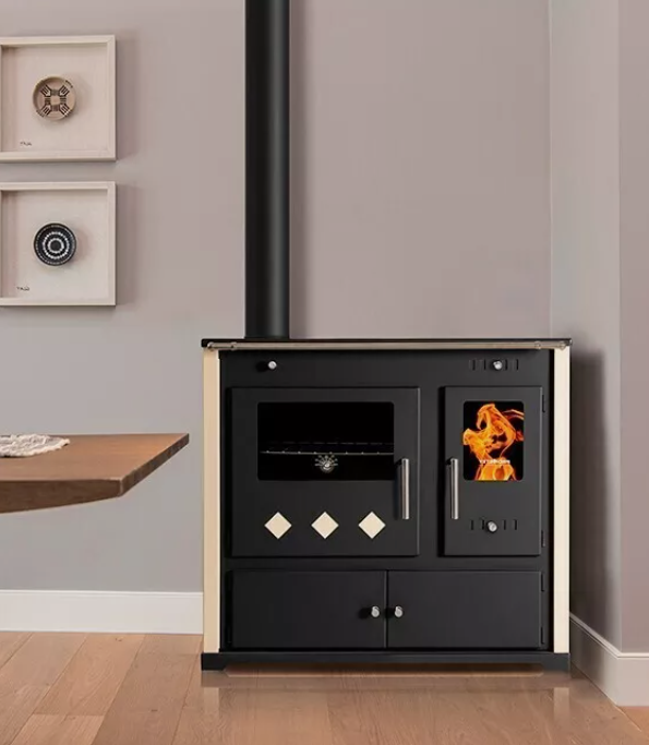 Practik Lux Eco Beige Keramik Left — left flue viewed from front