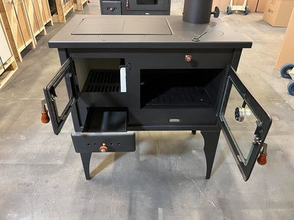 Prity 1 P34L — Open oven, firebox and ash drawer
