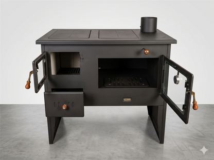 Prity 2P41 — Open oven and firebox doors