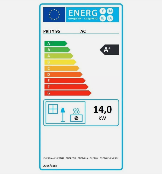 Prity AC energy label — A+ energy class, 14 kW