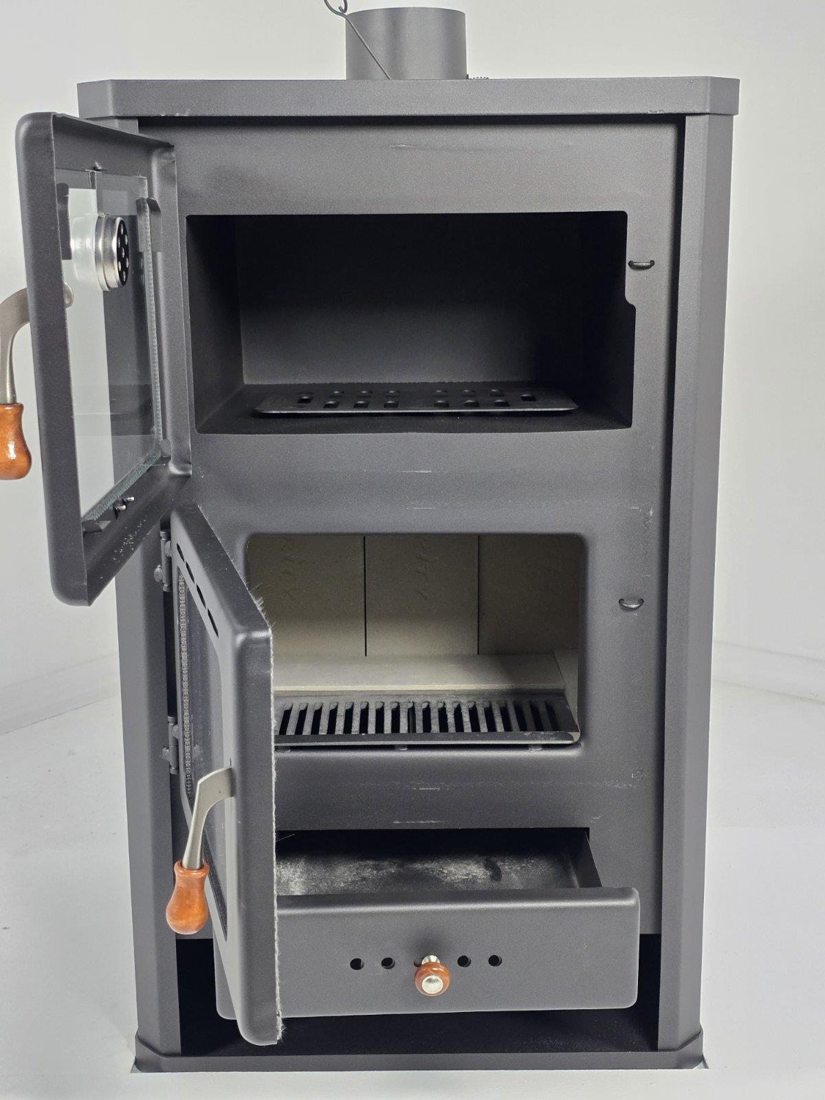 Prity FG — Open oven and firebox doors