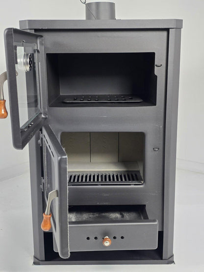 Prity FG — Open oven and firebox doors