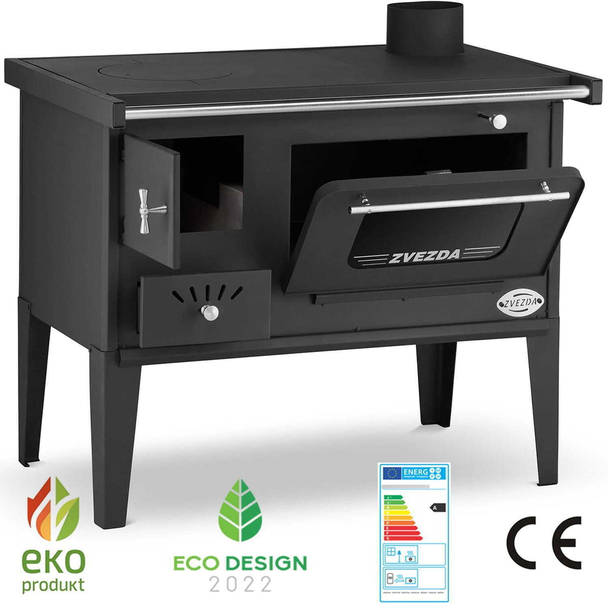 Zvezda Narodna with Steel Top and Glass Door Wood-Burning Cooker – 6.1 kW – image 1